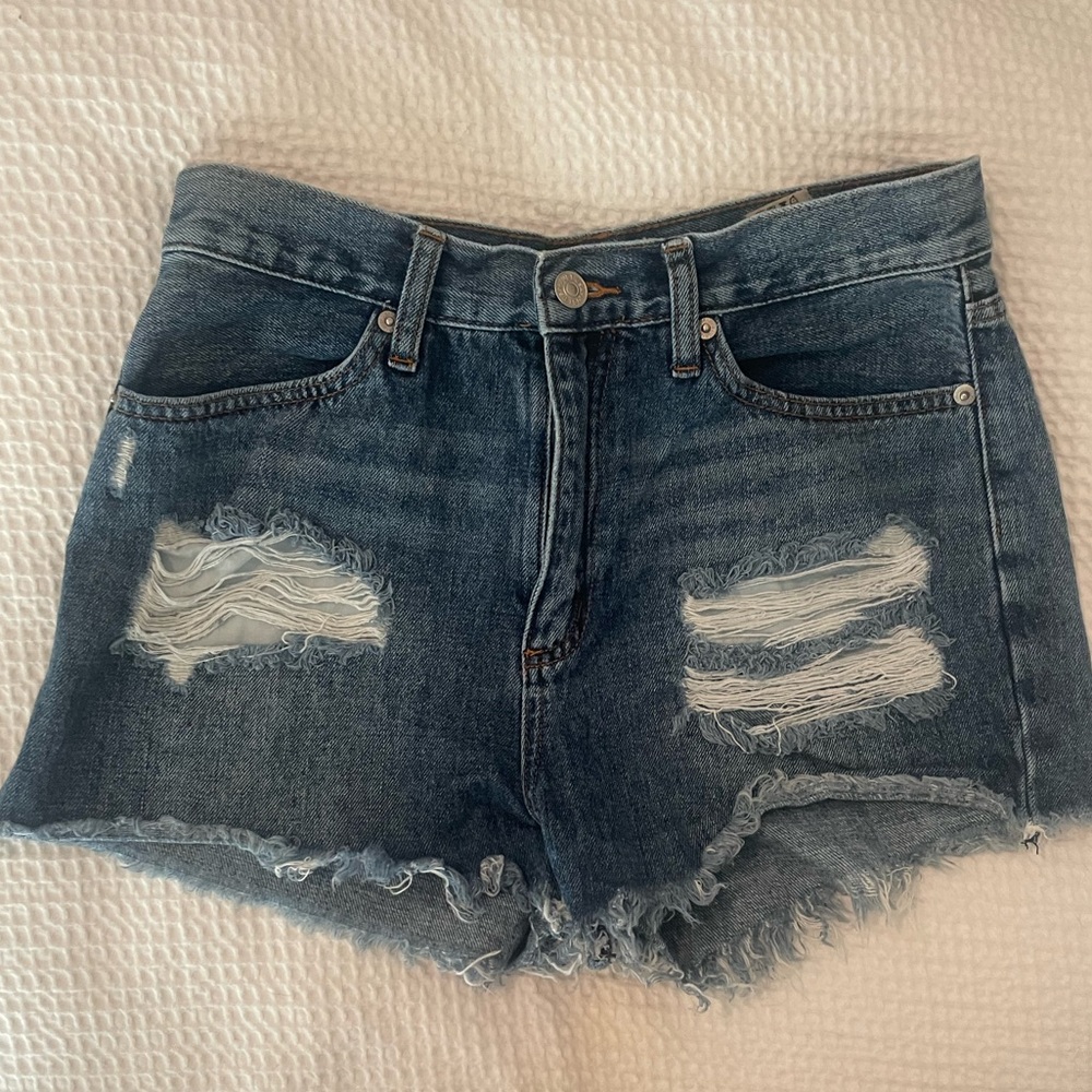 Justfab dark wash denim distressed short